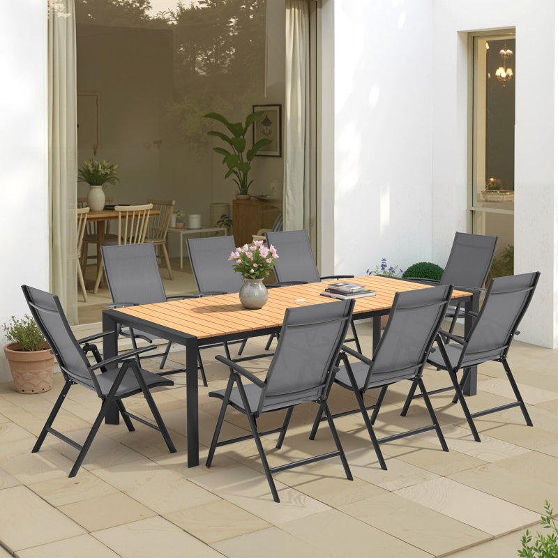 Chaise de salle à manger d'extérieur avec dossier réglable, 8, Grey
