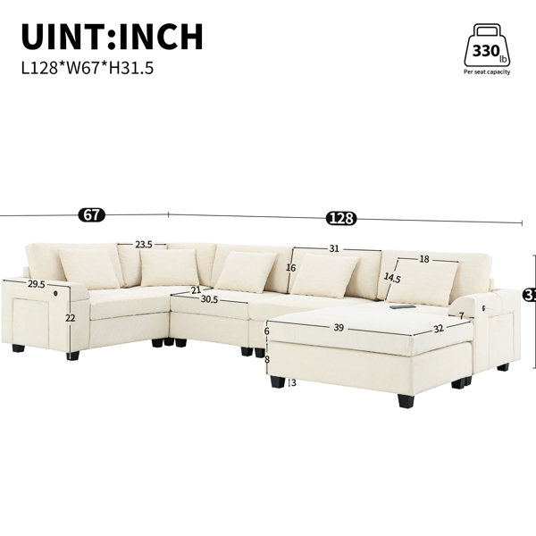 Hokku Designs 128*67" U Shaped Sectional Couch, 6 Seat Chenille With ...