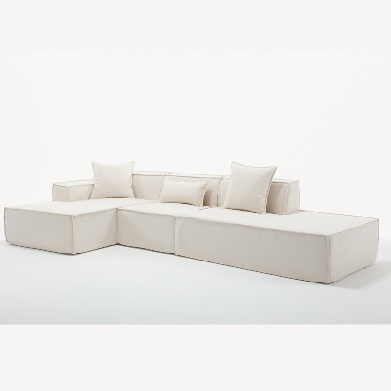 Upholstered 129.5'' Sofa, Beige, Left Hand Facing