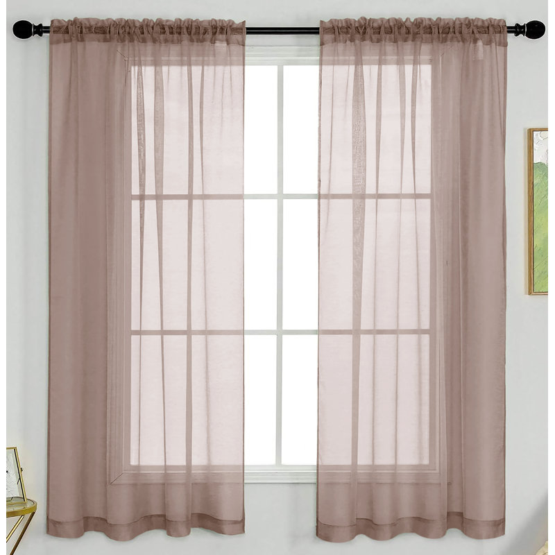 Ensemble de rideaux transparents avec passe-tringle pour fenêtre - 63 po de long (2 panneaux), Taupe