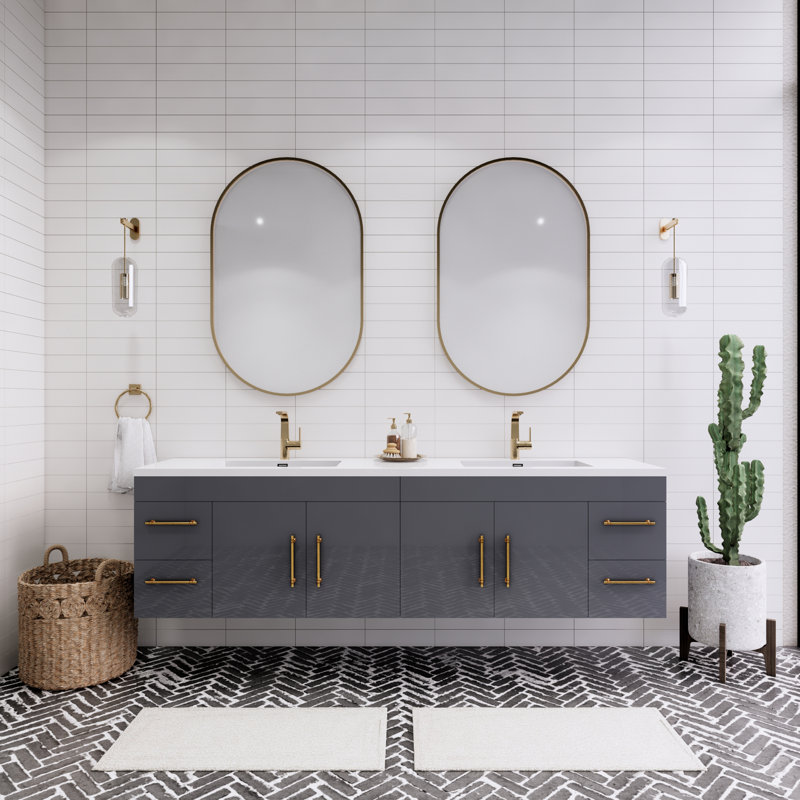 Ensemble de meuble-lavabo double 84 po Tihanna, Gris brillant