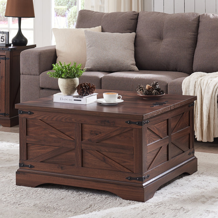 Remzo 31.5"W Square Farmhouse Coffee Table With Hinged Lift Top,Wood Center Table with Hidden Storage