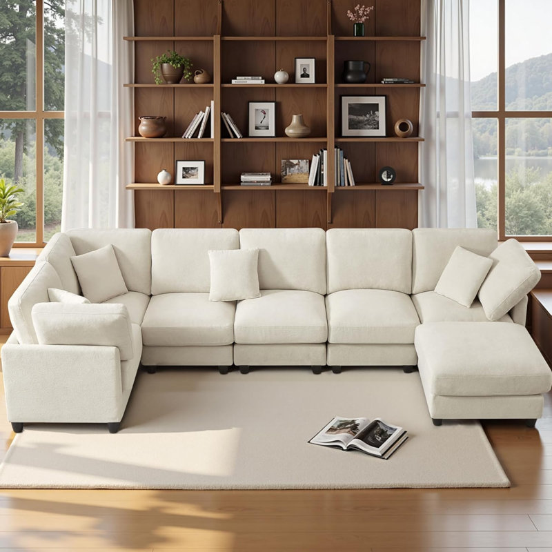 Canapé modulaire en forme de U 117 po avec méridienne mobile sans assemblage requis