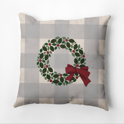 Holly Wreath Square Throw Pillow