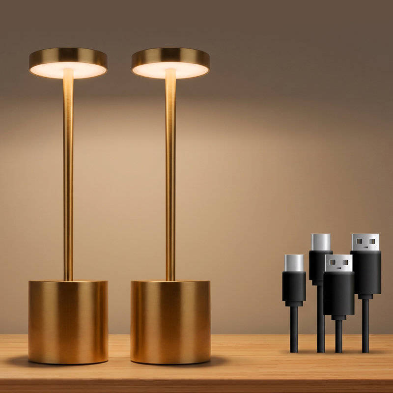 Cordless Table Lamp Touch Rechargeable Desk Lamps 2700K/4000K/5000K, Gold, 10" H x 3.14" W x 3.14" D
