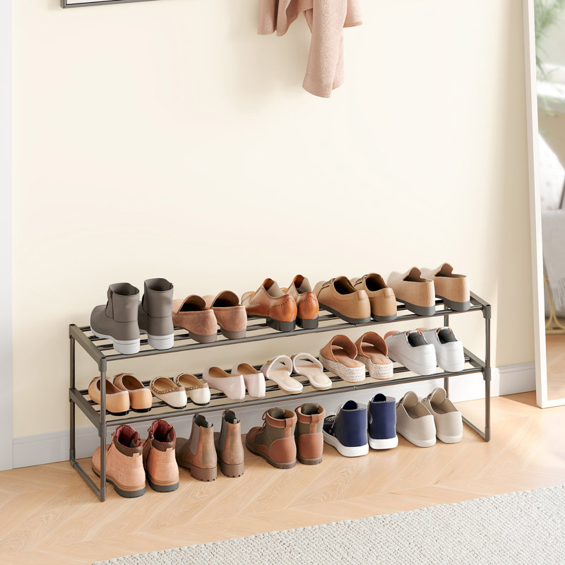 2 Tier 18 Pairs Shoe Rack 46.1"W, Black, 14.6'' H x 46.1'' W x 11.8'' D