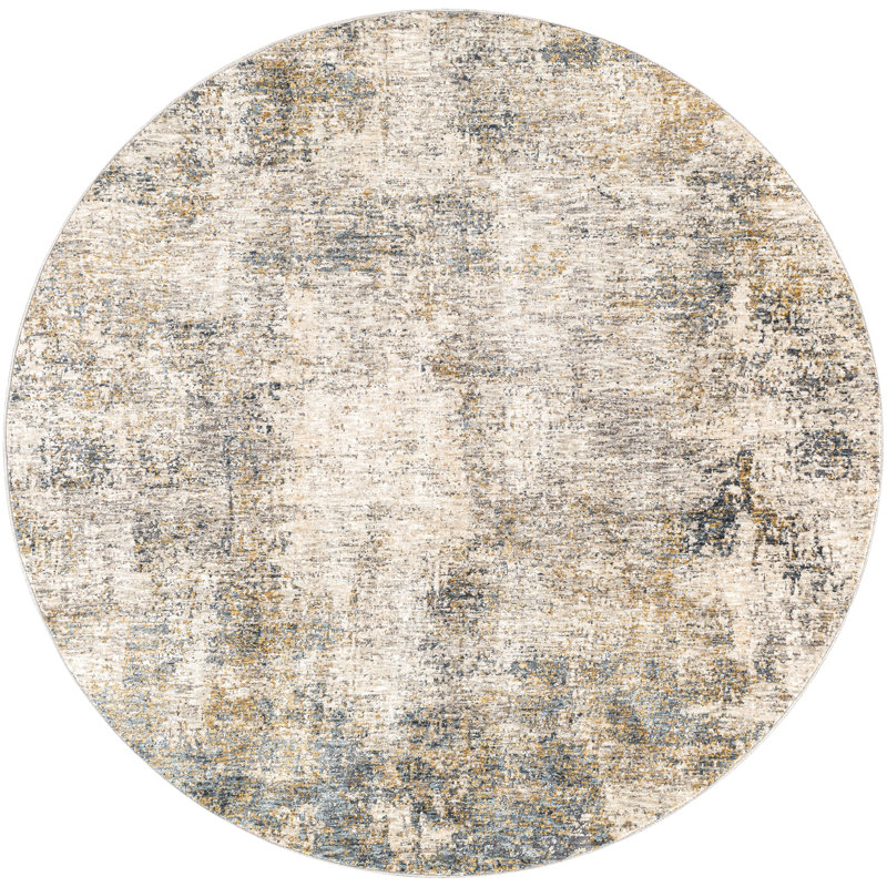Tapis gris/zone denim abstract Addisyn, Rond 5 pi 3 po
