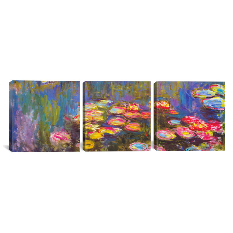 "Les Nymphéas 3 pièces" par Claude Monet, reproduction d'art sur toile tendue Miko, H 30 po x l 90 po x P 1,5 po