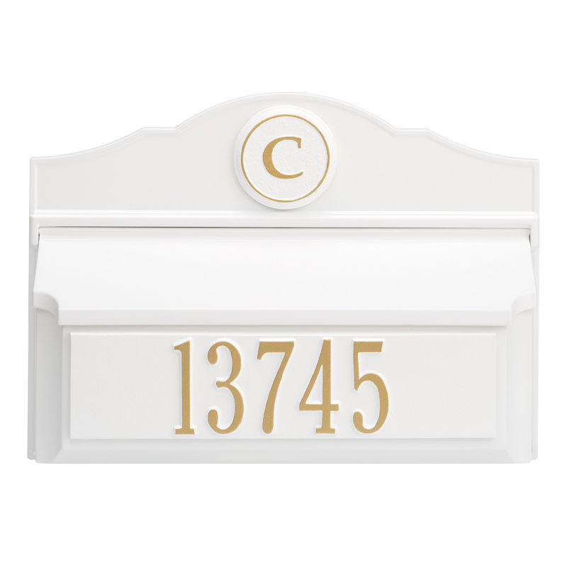 Wall Mounted Mailbox, White/Gold, Yes