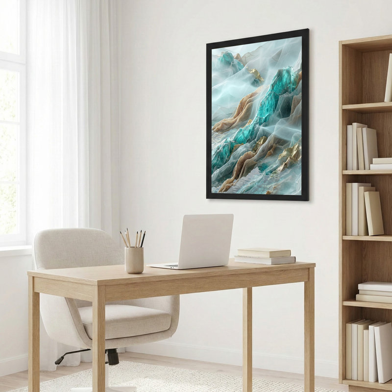 Toile abstraite turquoise et dorée, 30"H x 20"W