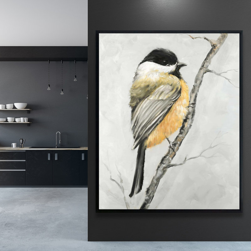 Petite impression de mésange charbonnière sur toile, H 60 po x l 48 po