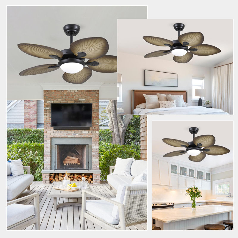 44/52" Palm Tropical 5 Blade Ceiling Fan, 44" Wide, Wood Grain