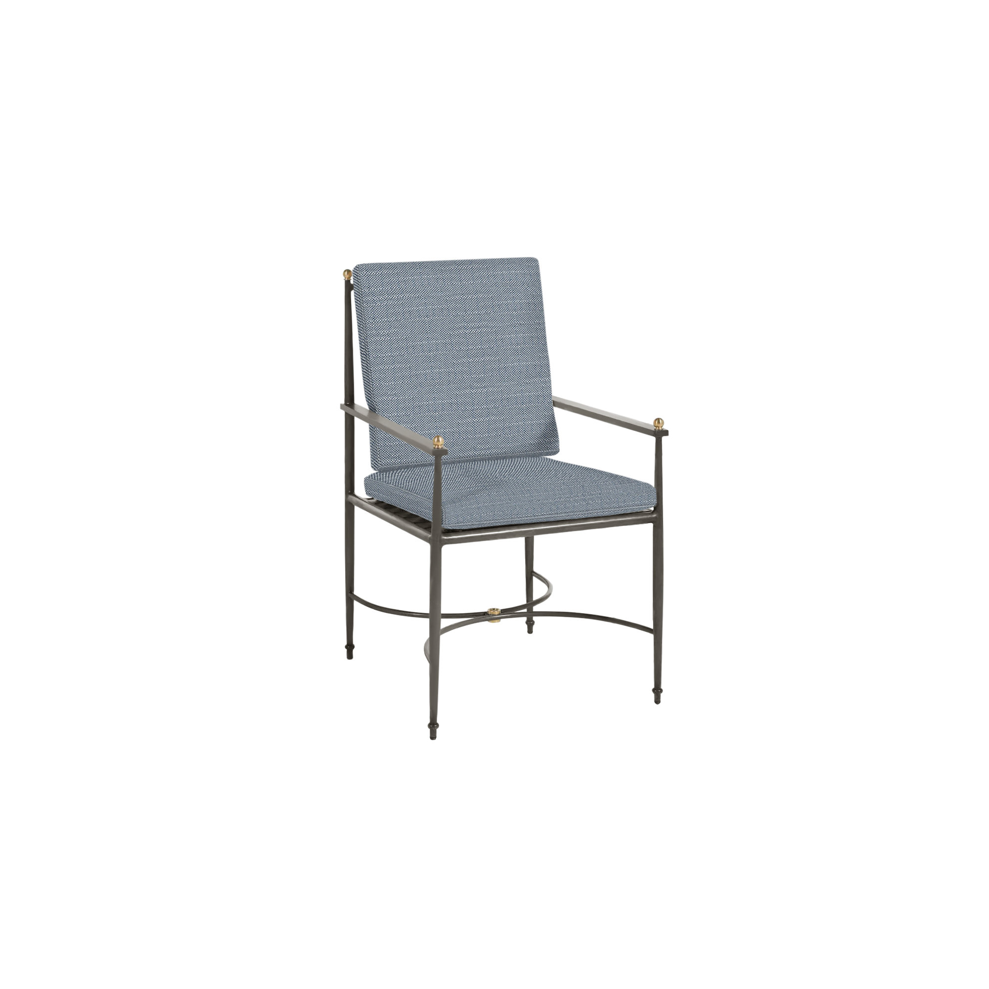 Roma Wrought Aluminum Outdoor Arm Chair, Rollo Chambray, Welt