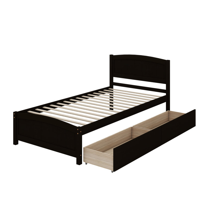 Lit plateforme simple avec deux tiroirs, Espresso