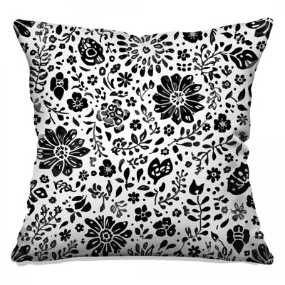 Black White Floral Print Double Sided Throw Pillows