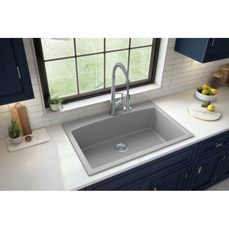 Karran Drop-in Quartz Composite 33'' X 22'' 1-Hole Single Bowl Kitchen Sink ( Broken)