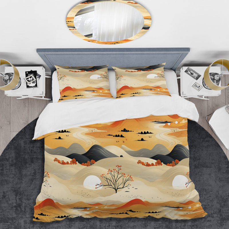 Ensemble de housse de couette Minimalist Landscape V II, Housse de couette simple + 1 taie décorative stan
