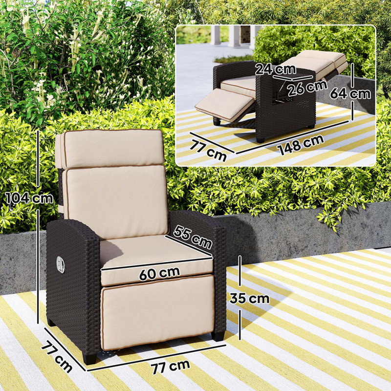 Outdoor Lounge Chair, Brown, Beige
