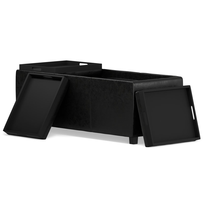 Avalon 42"W Upholstered Contemporary Rectangular Flip-Top Storage Ottoman with Hidden Storage