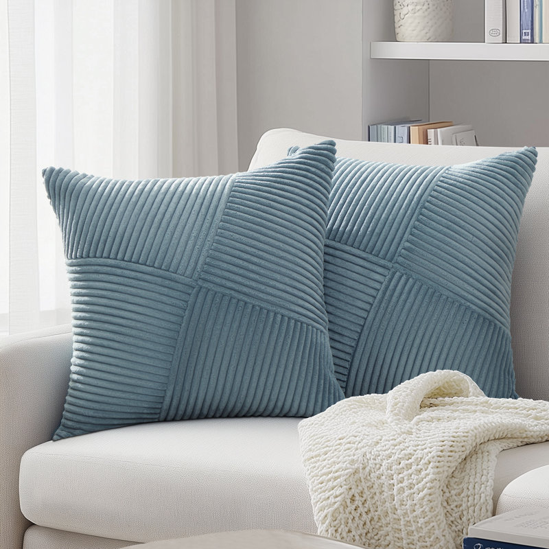 Corduroy Throw Pillow Covers,Soft Corduroy Couch Decorative Pillow Covers Windmill Textured Striped Cushion Cover,Set of 2