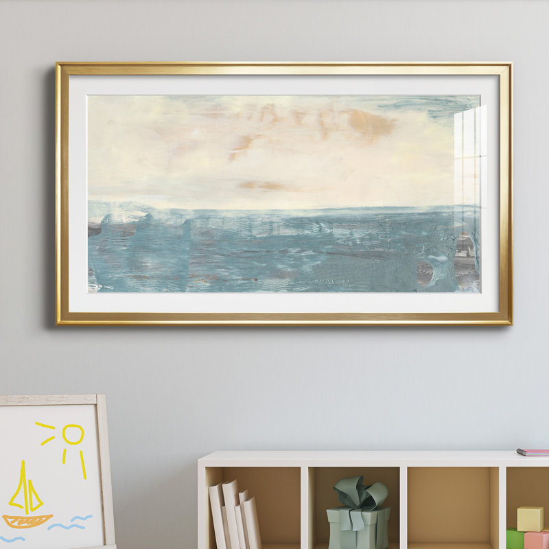Peace and Calm III - Peinture encadrée, Impression encadrée avec passe-partout, H 22,5 po x l 42,5 po, Doré