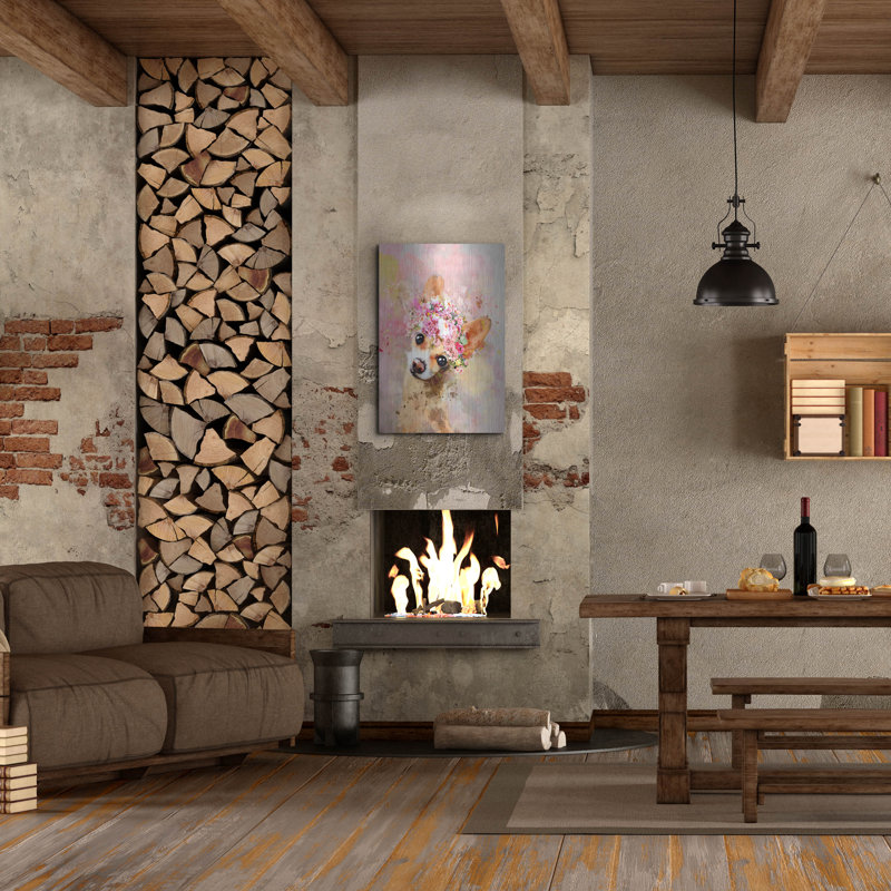 Art mural en métal Red Barrel Studio® «Flower Crown Chihuahua 2» par Furbaby Affiliates, H 36 po x l 24 po