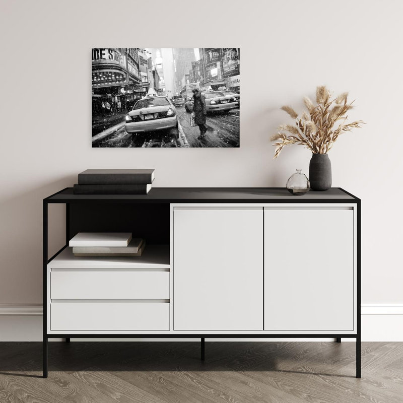 Affiche murale abstraite contemporaine représentant Times Square sous la neige, H 16 po x l 24 po