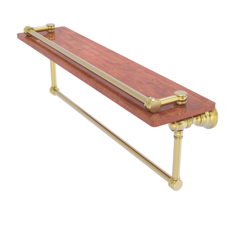Freyja Ironwood Bracket Shelf with Towel Bar, 5.54" H x 22" W x 7.4" D, Satin Brass