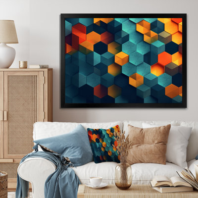 Abstractions géométriques orange et turquoise, reproduction sur toile