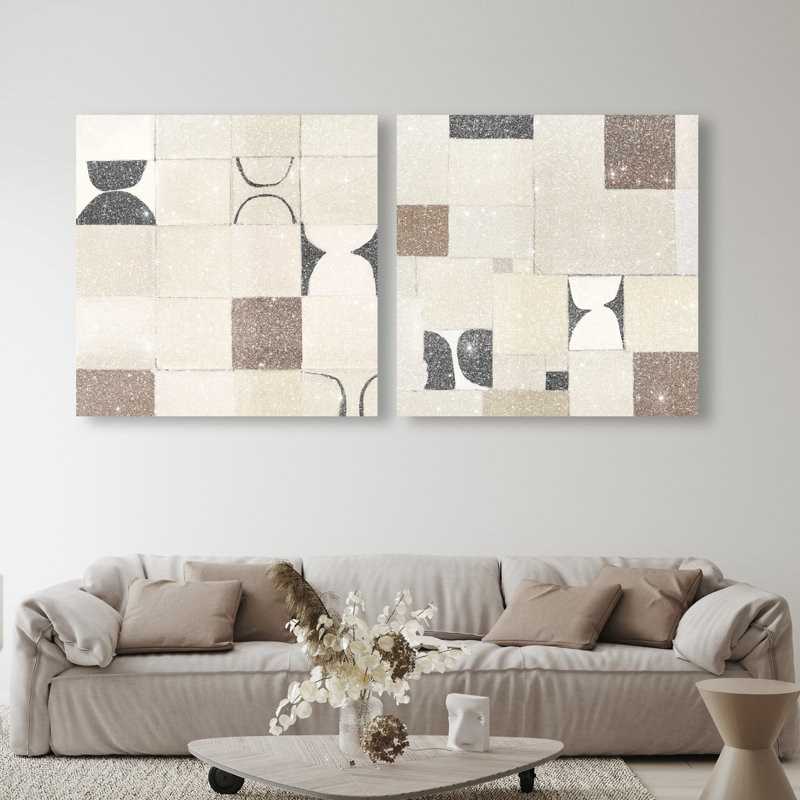 Boho Tiles Set Abstract Canvas Print by Oliver Gal, Black Frame, 12 x 12, 40" H x 40" W, Gallery Wrapped