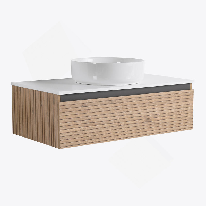 Wall-Mounted Bathroom Vanity With Ceramic Sink, 1-Soft-Close Drawer