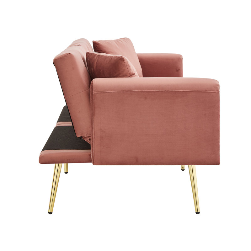 174cm Velvet Convertible Sofa, Pink