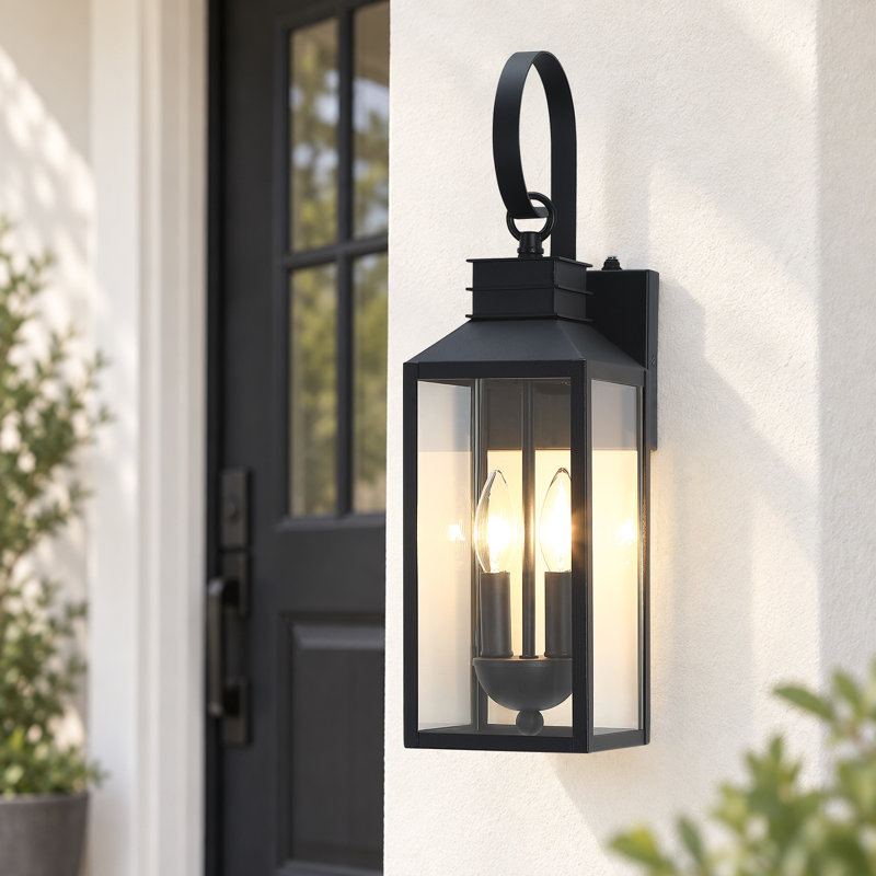 Lanterne murale extérieure noire à 2 lumières de 50 cm (20 po) avec allumage automatique crépusculaire