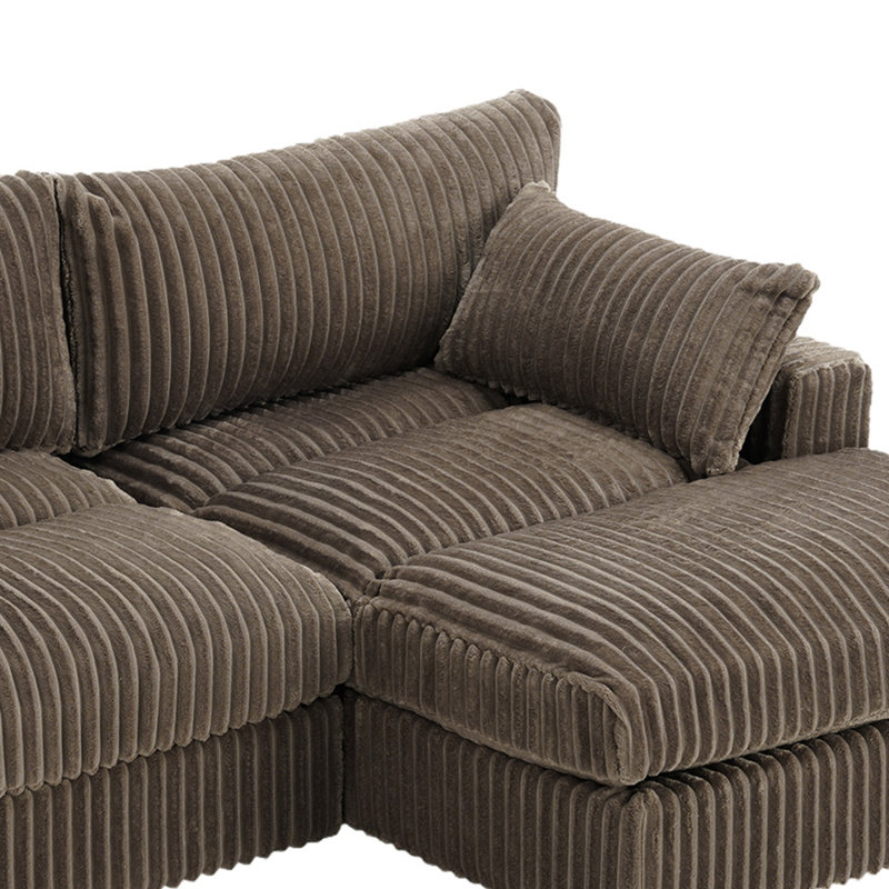 Canapé modulaire réversible 3 pièces rembourré en fausse fourrure de lapin brun clair avec repose-pieds 3 pièces