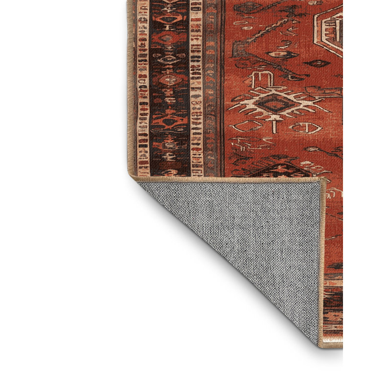Tapis brun turc lavable à la machine, Rond 5 pi