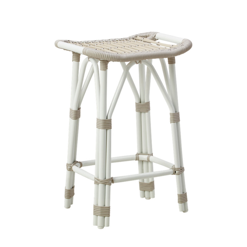 Salsa Outdoor Bar Stool, Sailcloth Seagull Geometric Sunbrella® Basketweave