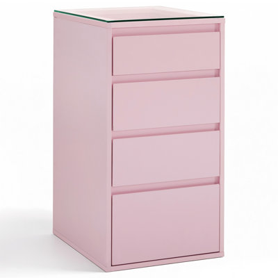 4-Drawer Storage Cabinet with Glass Top