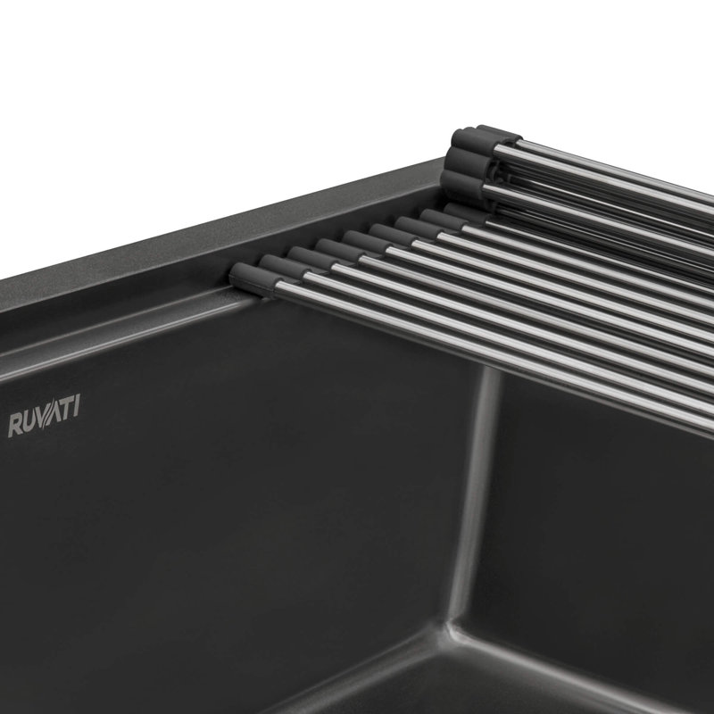 Workstation 33" L x 19" W Undermount Kitchen Sink with Sink Grid, Matte Black, 33" L x 19" W