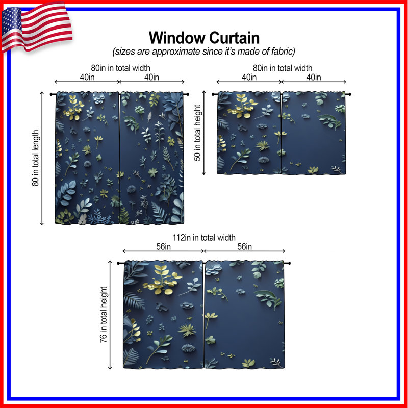 Rideaux de fenêtre à motif de feuilles à motif floral transparent et obscurcissant - 2 panneaux, 40in x 50in - 2 panels