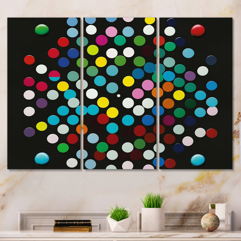 Color Coding Circular Geometry On Black " Color Coding Circular Geometry On Black " 3 - Pieces, 28" H x 36" W x 1" D