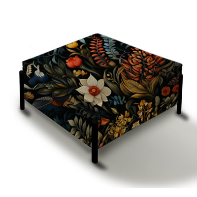 Eclectic Flowers Dark Color Extravaganza - Eclectic Large Square Ottoman