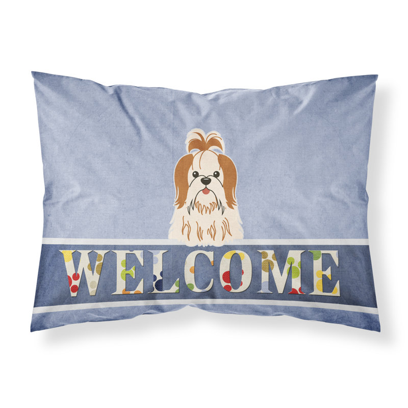 Taie d’oreiller welcome, Shih Tzu rouge et blanc