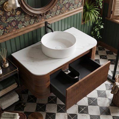 Wall Mounted Single Double Single Vanity Bathroom Vanity With Engineered Marble Top