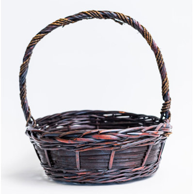 Round Mahogany Coloured Long Handled Basket