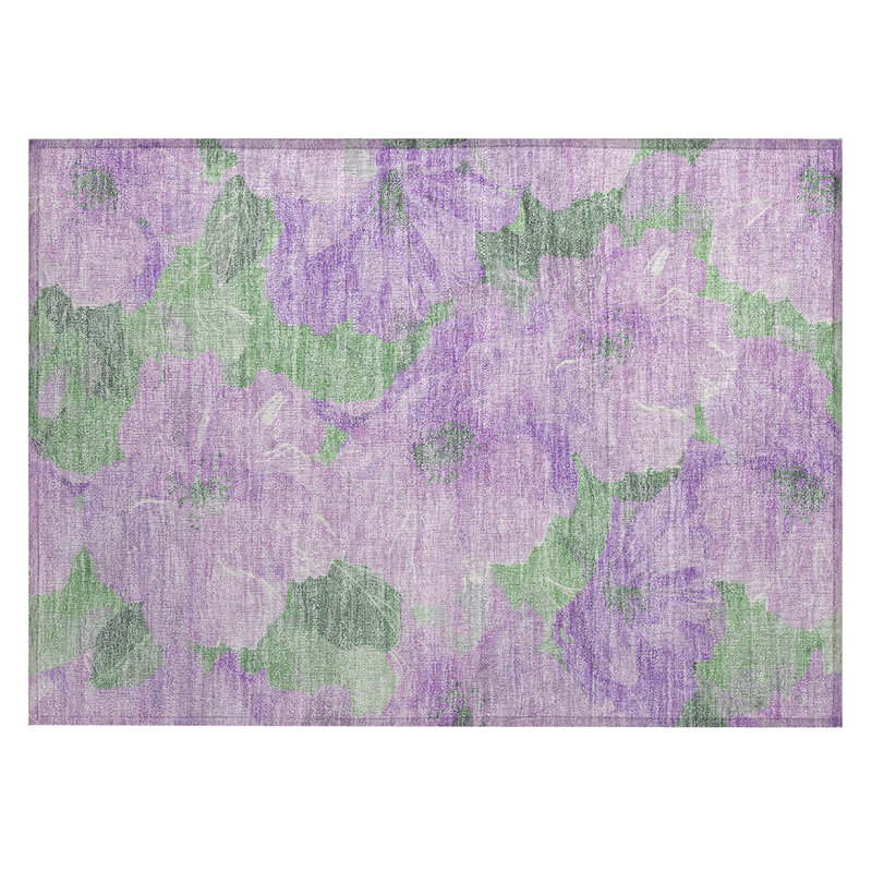 Lavender Floral Synthetic Washable Rectangular Rug 20" x 30"
