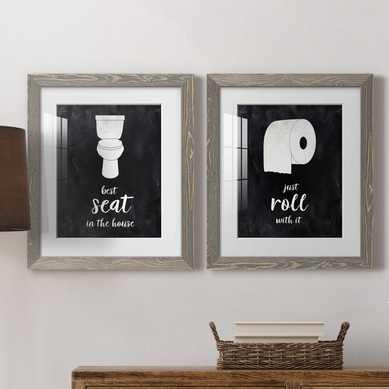 «Best Seat», ensemble de 2 reproductions d'art textuel, Impression encadrée avec passe-partout, H 20 po x l 17 po, Gris