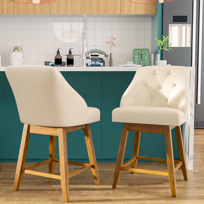 Tabouret de bar et de comptoir rembourré Havant, Beige / brun, Tabouret de comptoir (siège d'une hauteur de 26 p