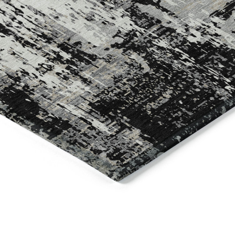 Black and Gray Abstract Synthetic 3' x 5' Area Rug