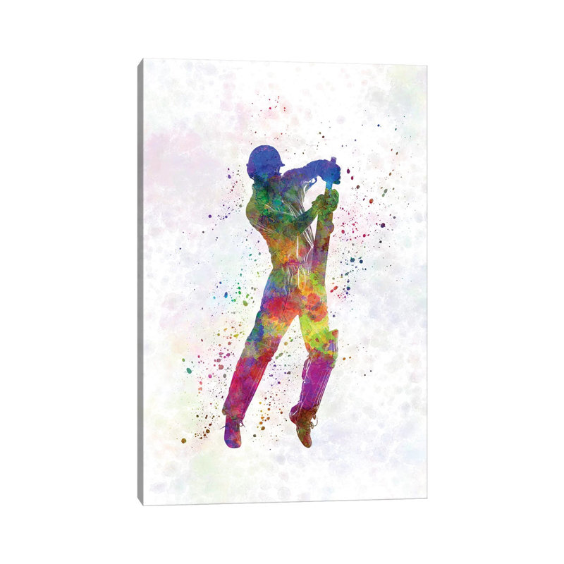 «Cricket Player Batsman Silhouette V» par Paul Rommer - peinture sur toile tendue, H 12 po x l 8 po x P 0,75 po