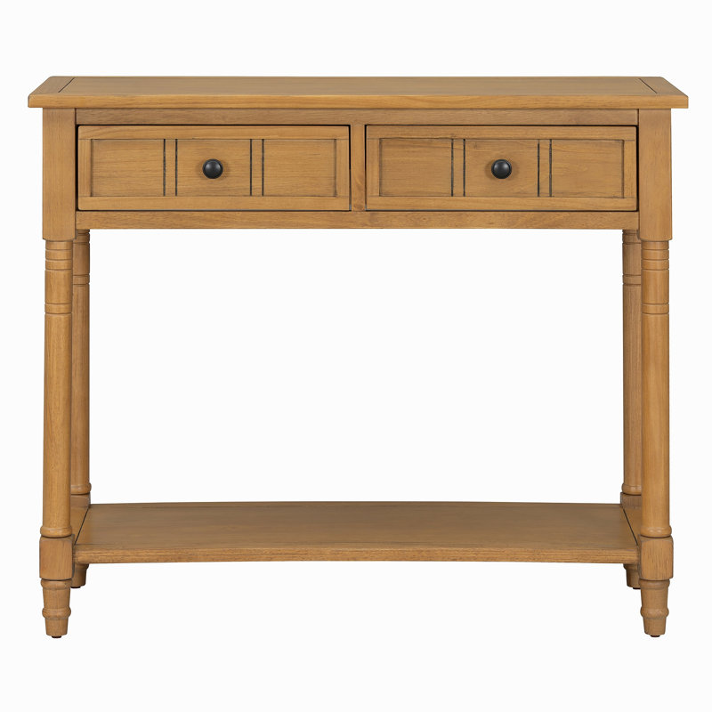 35.4" Console Table With Two Drawers And Bottom Shelf, Natural